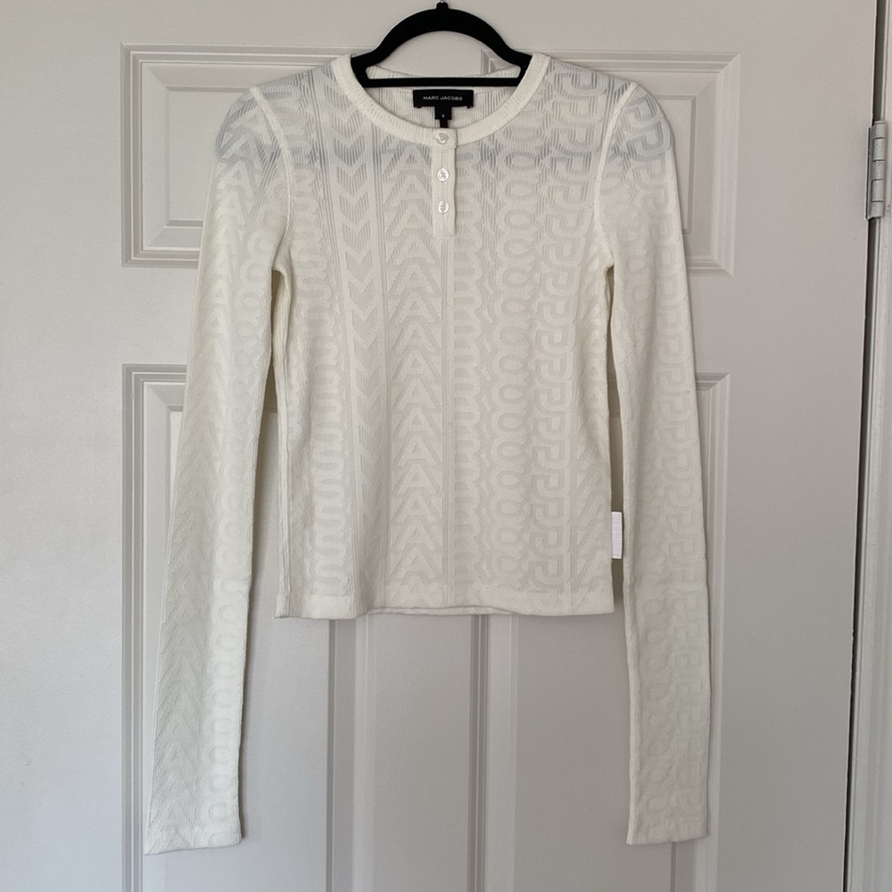 Marc Jacobs off-white monogram long sleeve henley top